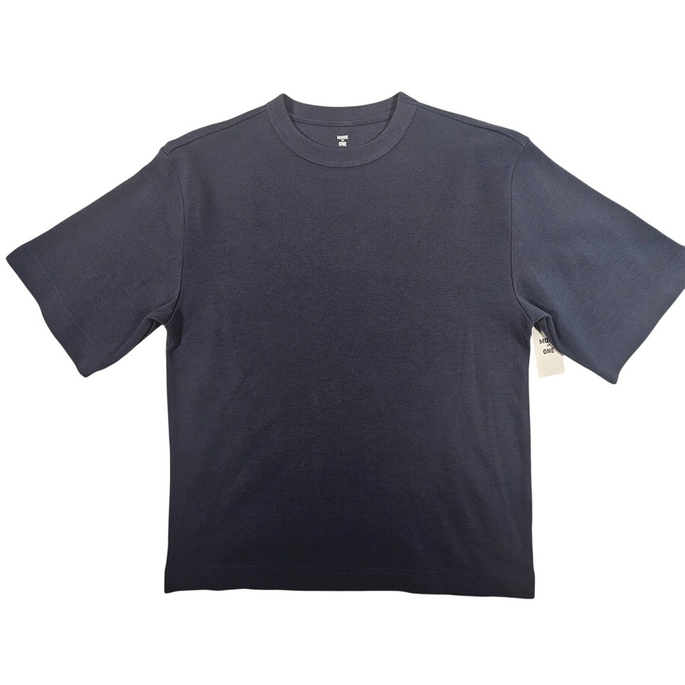 MODE OF ONE Men's‎ Ottoman Tee Navy Blue Short Sleeve Textured Crew Neck Small